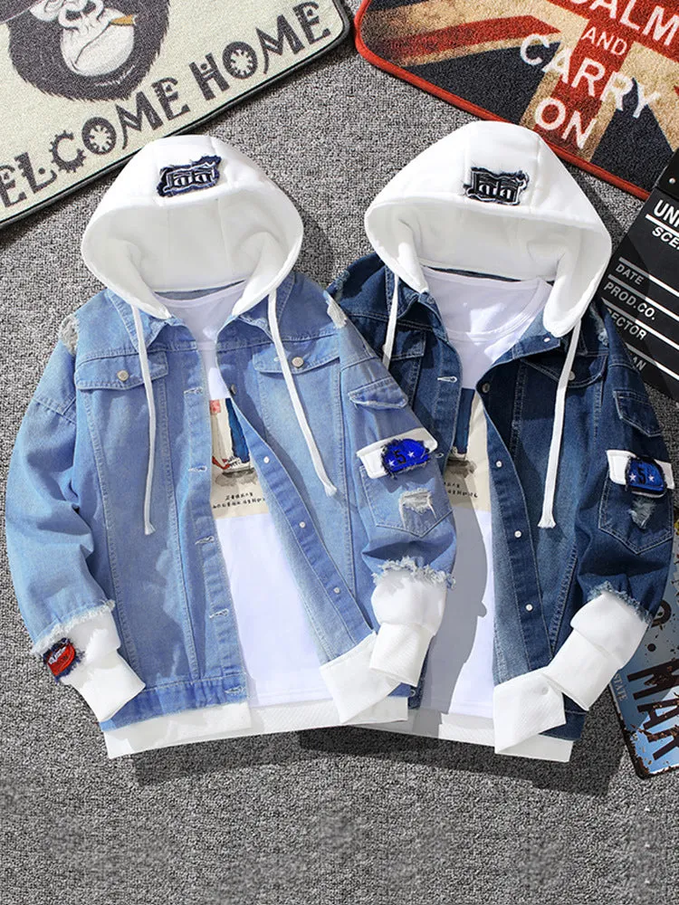 Men Denim Jacket Men 'S Autumn Hooded Coat Baseball Jacket