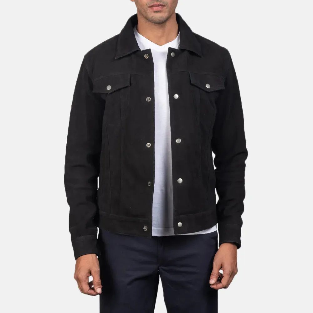 Mens Black Suede Trucker Jacket