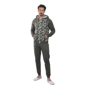 Men's Camo Green Winter Hoodie And Sweatpants Set - Stay Warm And Fashionable