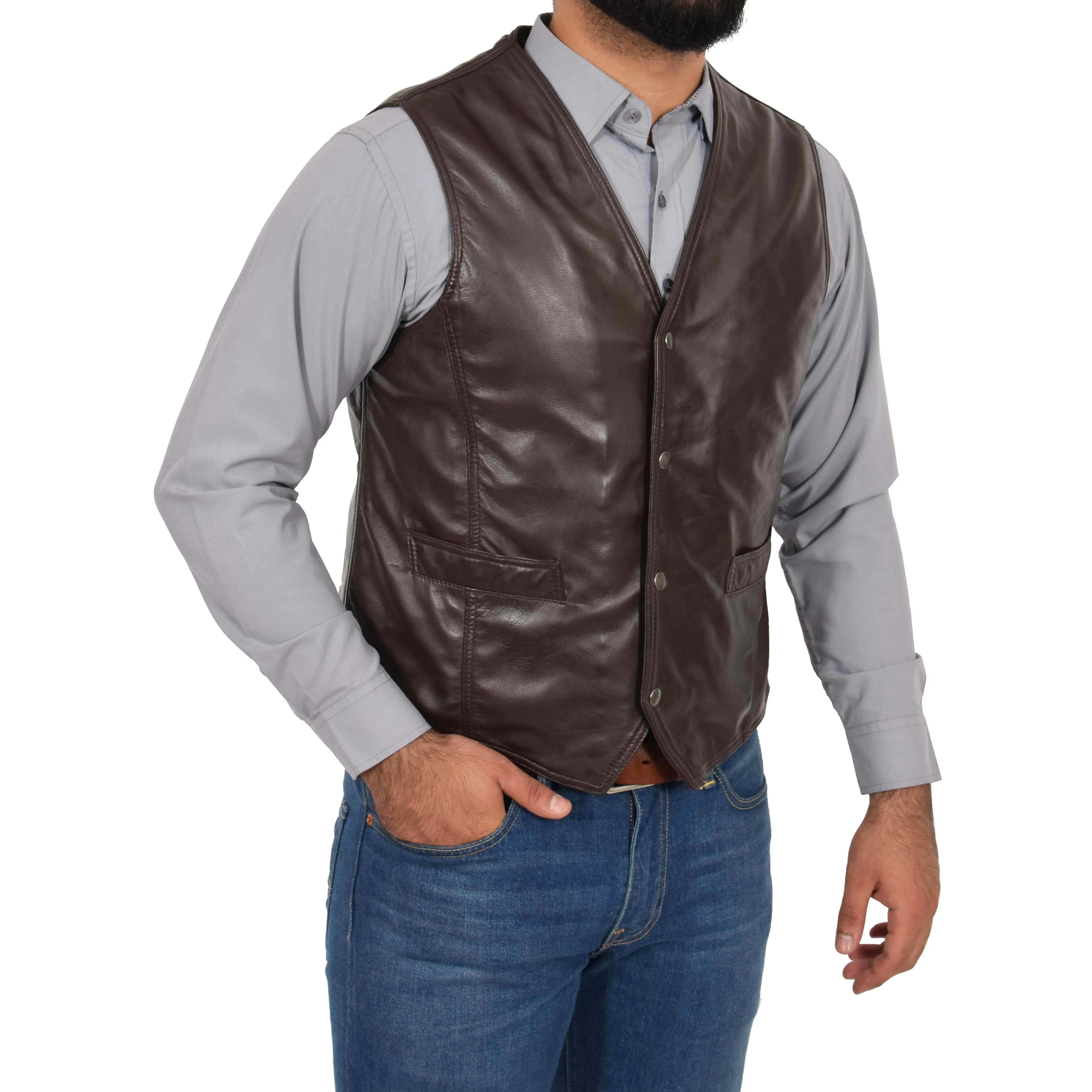 Mens Soft Leather Waistcoat Classic Gilet Bruno Brown