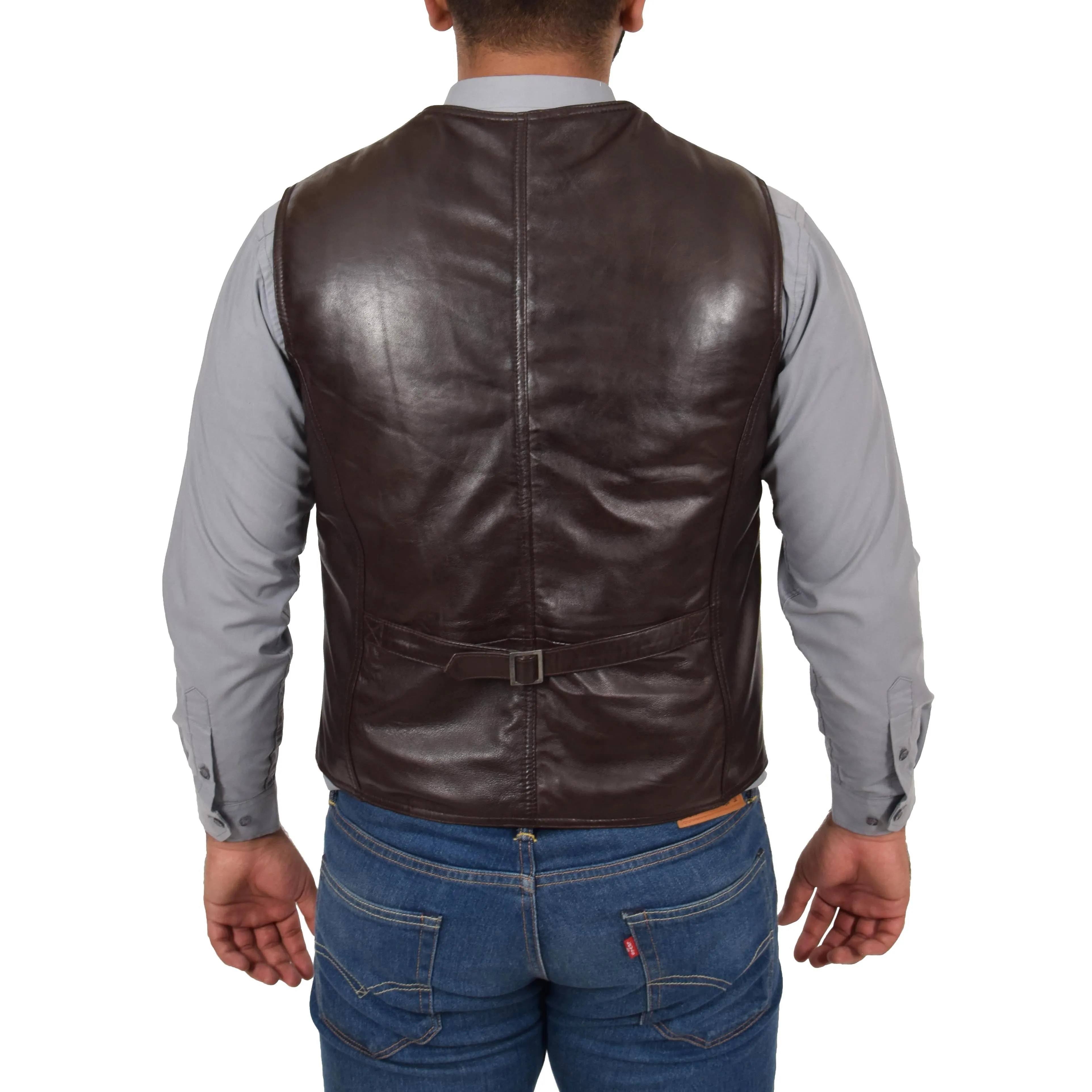 Mens Soft Leather Waistcoat Classic Gilet Bruno Brown