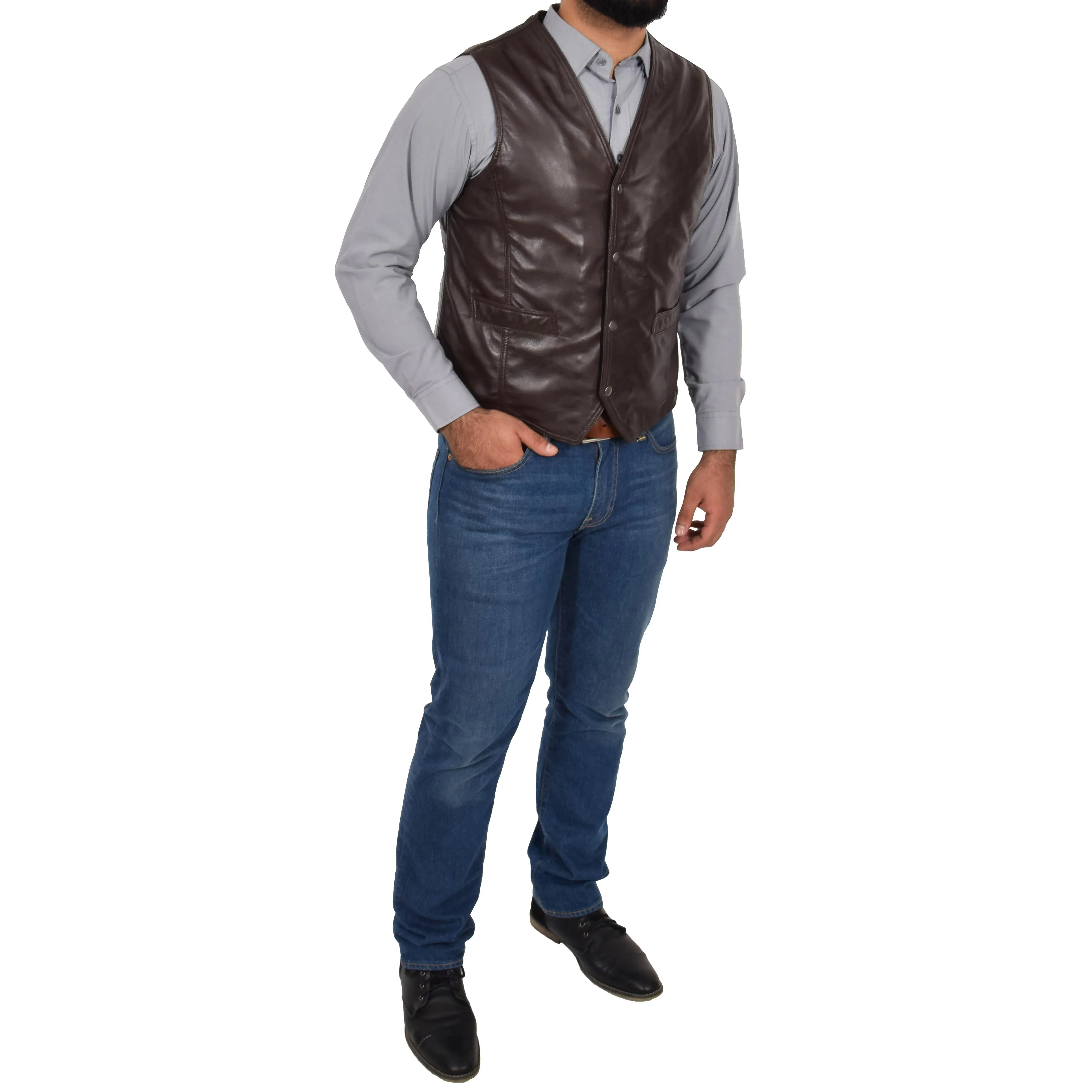 Mens Soft Leather Waistcoat Classic Gilet Bruno Brown