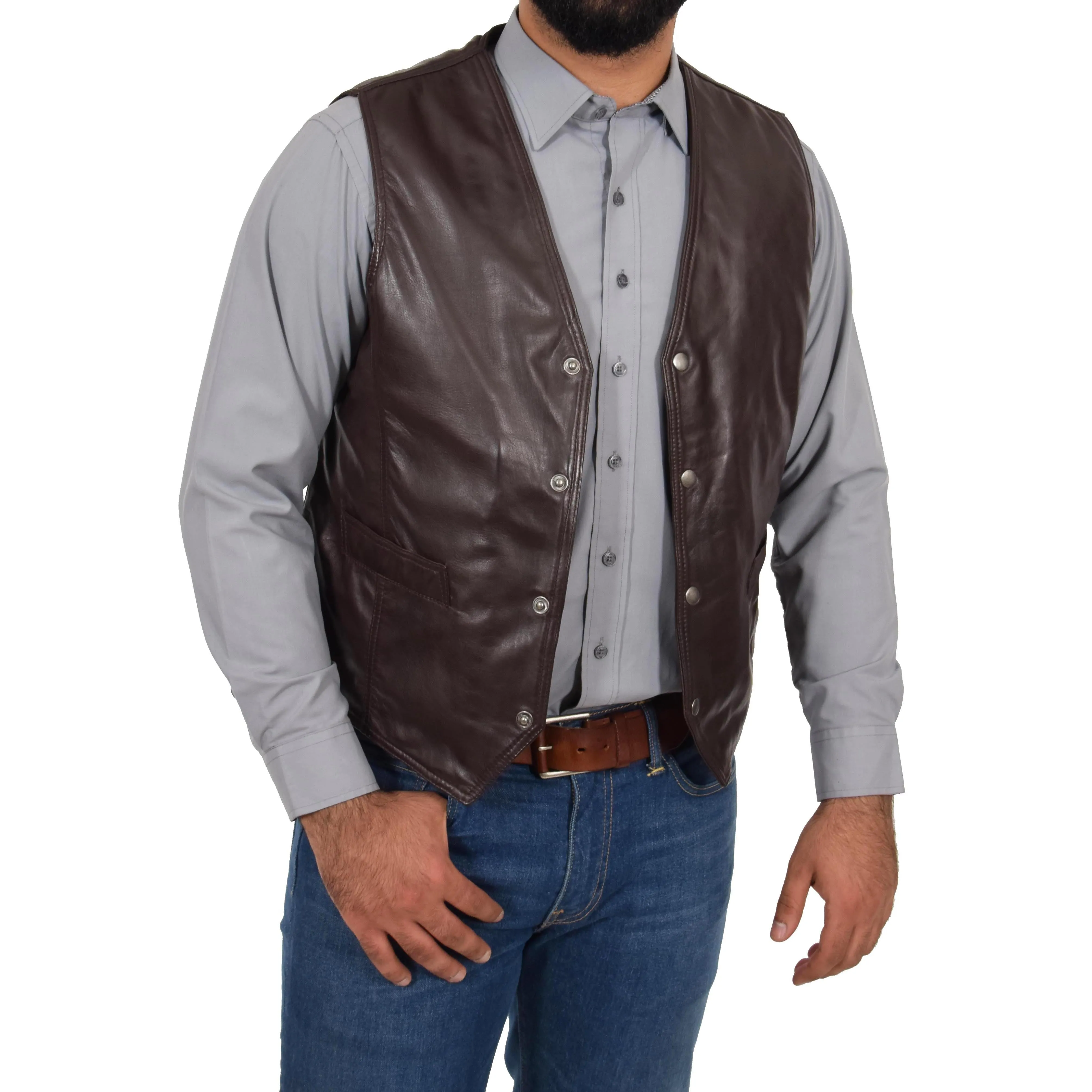 Mens Soft Leather Waistcoat Classic Gilet Bruno Brown