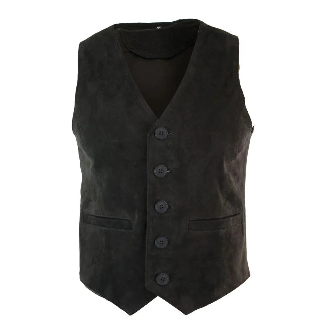 Mens Waistcoat Gilet Real Genuine Suede Leather Retro Vintage Western Vest