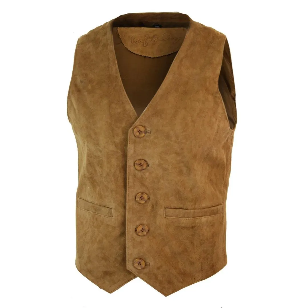 Mens Waistcoat Gilet Real Genuine Suede Leather Retro Vintage Western Vest