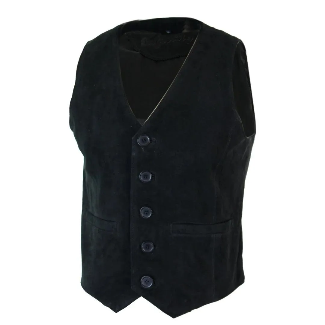 Mens Waistcoat Gilet Real Genuine Suede Leather Retro Vintage Western Vest