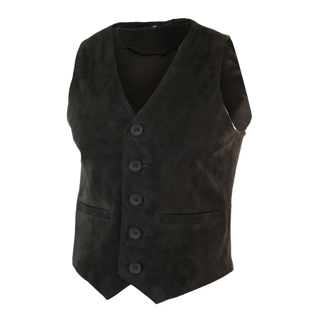 Mens Waistcoat Gilet Real Genuine Suede Leather Retro Vintage Western Vest