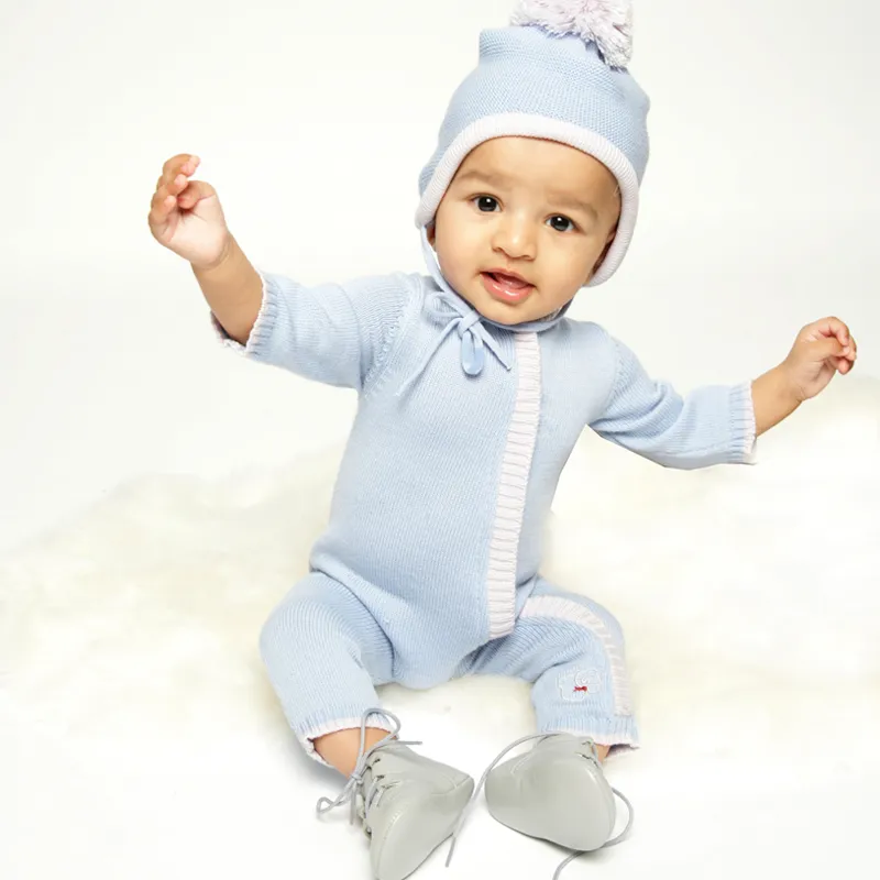 Merino Zip-Up Baby Daysuit - Beau Blue