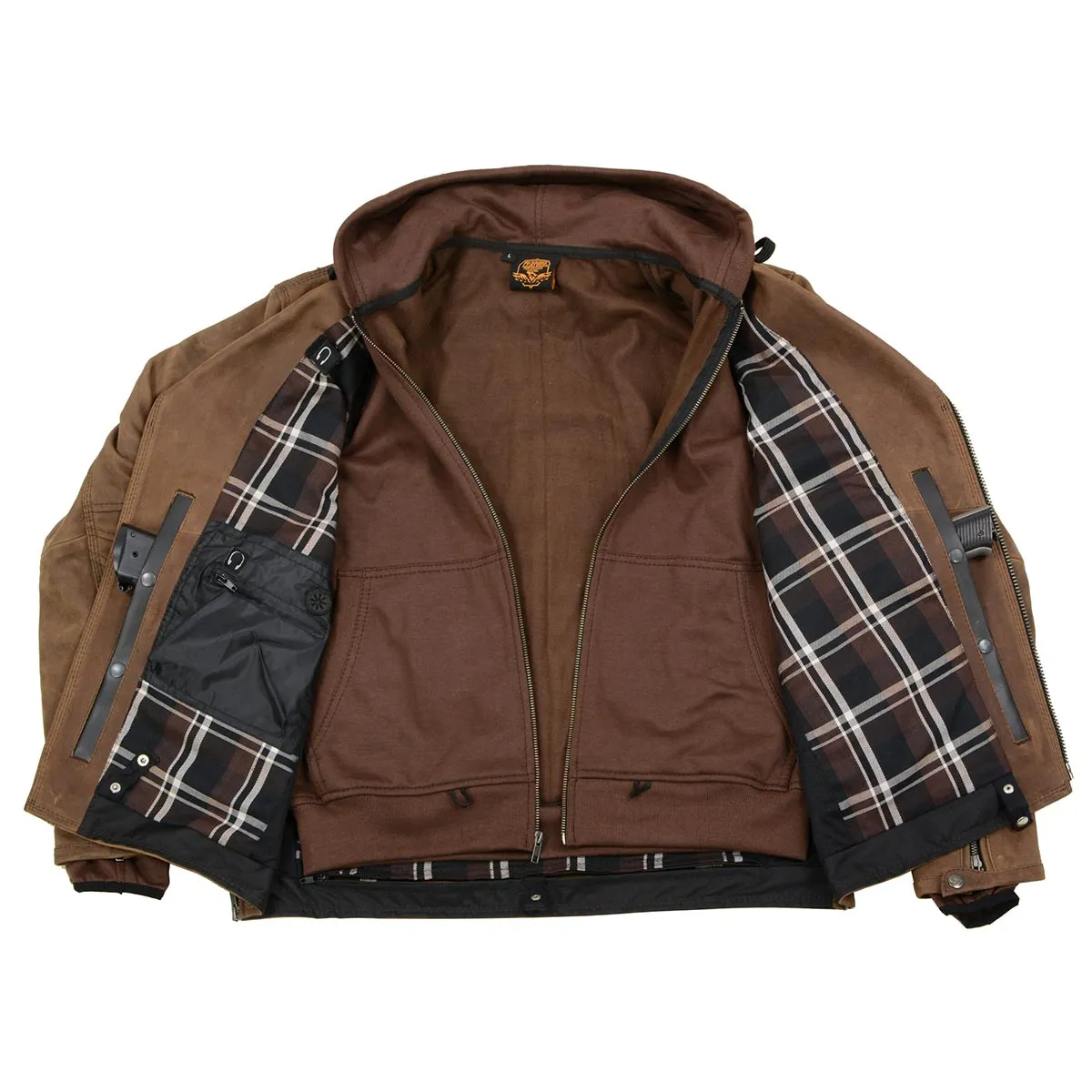 Milwaukee Leather MLM1511 Men's 'Vagabond' Vintage Crazy Horse' Brown Leather Jacket w/ Removable Hoodie