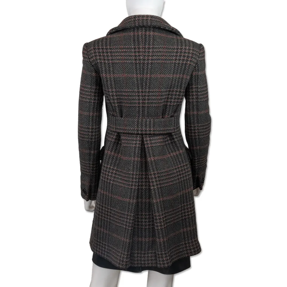 Miu Miu Black Plaid Tweed Coat