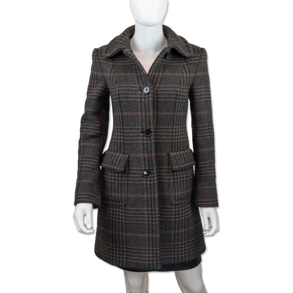 Miu Miu Black Plaid Tweed Coat