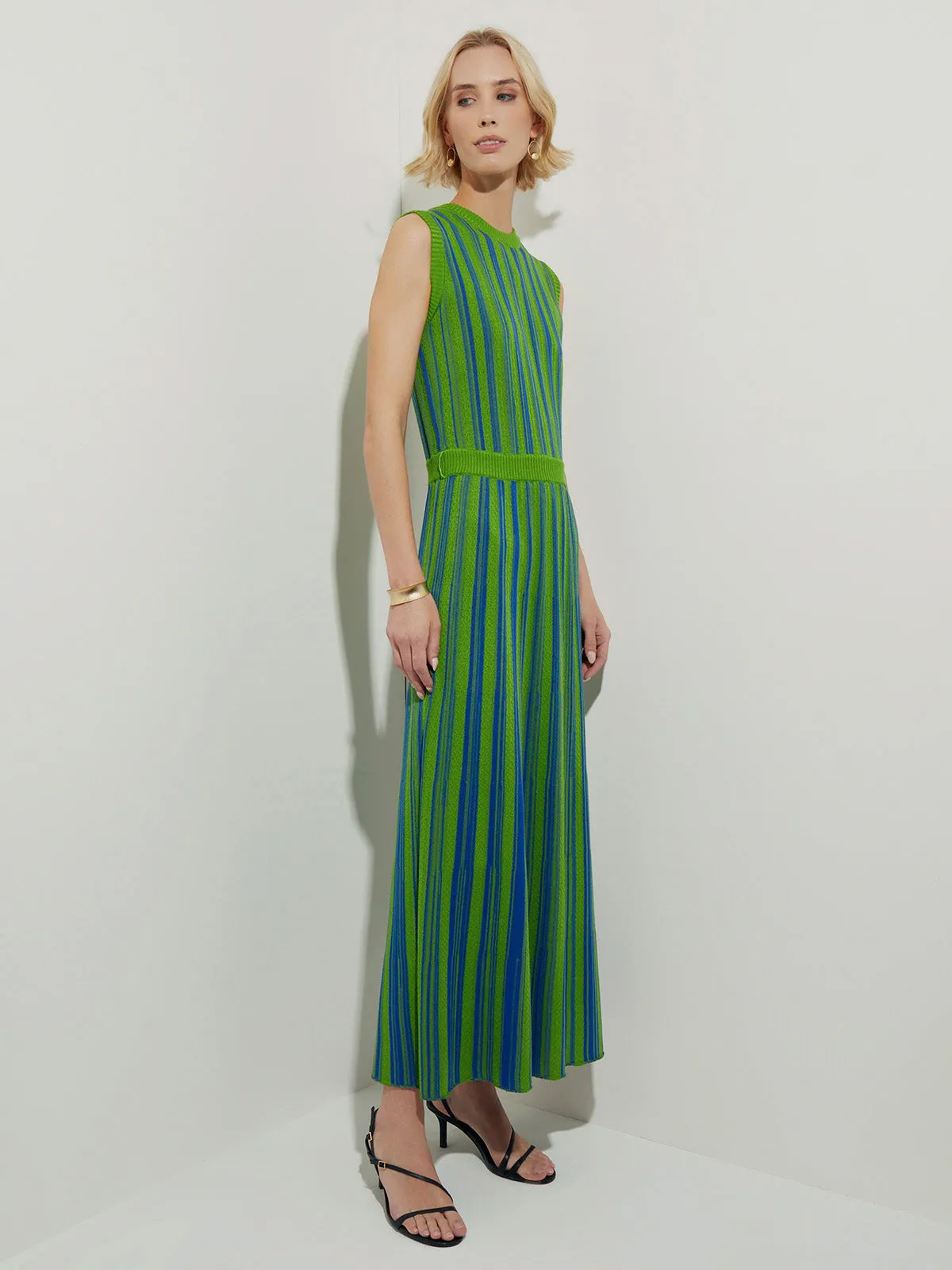 Modern Fit Sleeveless Soft Ribbed Knit Belted Maxi Dress