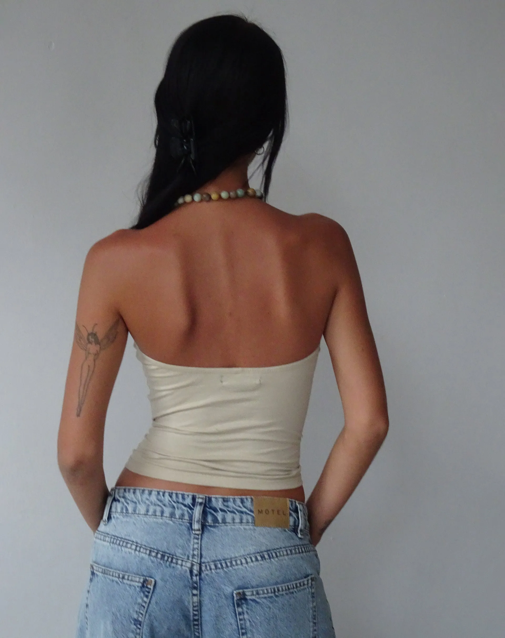 MOTEL X JACQUIE Dayu Bandeau Crop Top in Coconut Milk