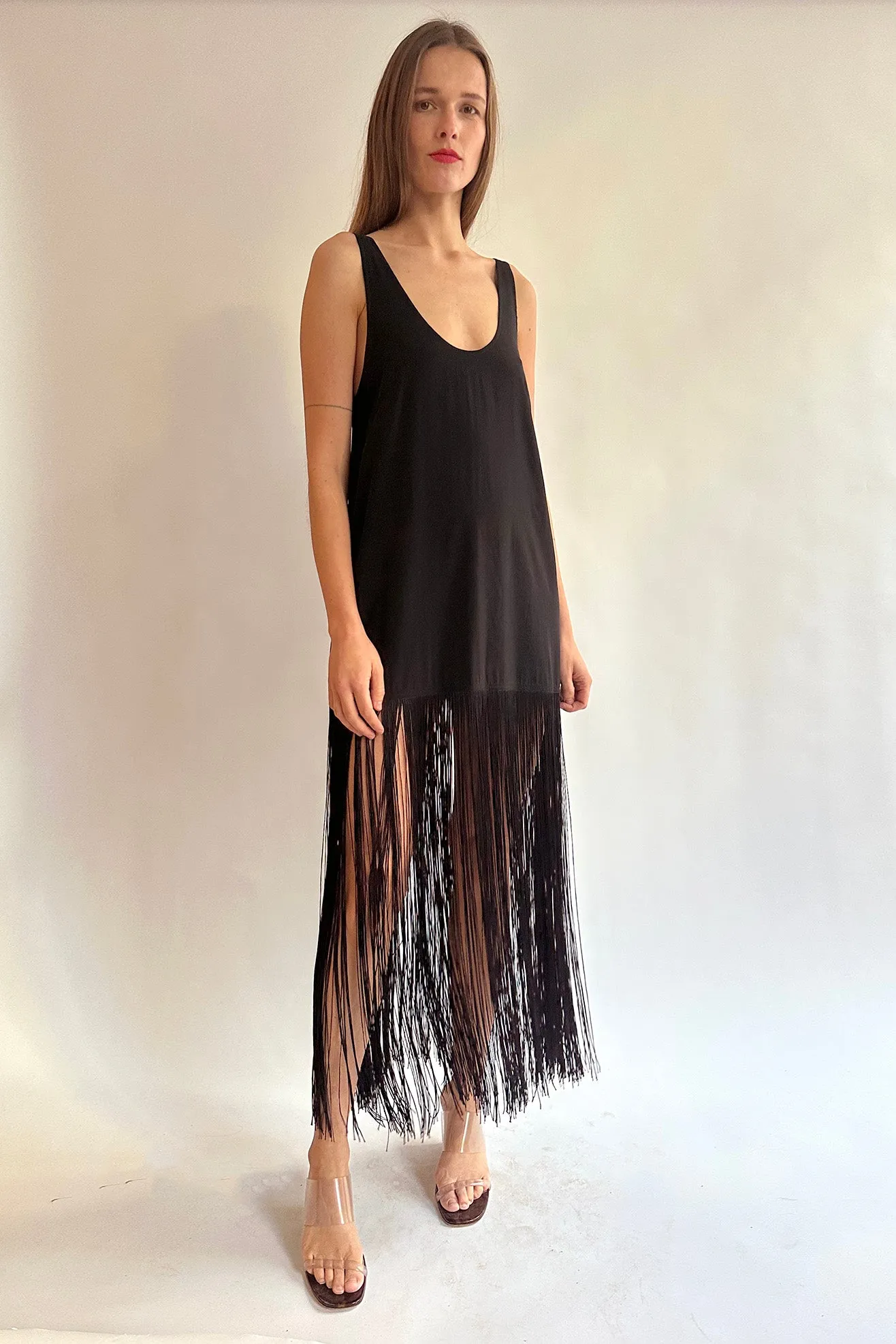 MR. LARKIN, Tassel Slip Dress, Black