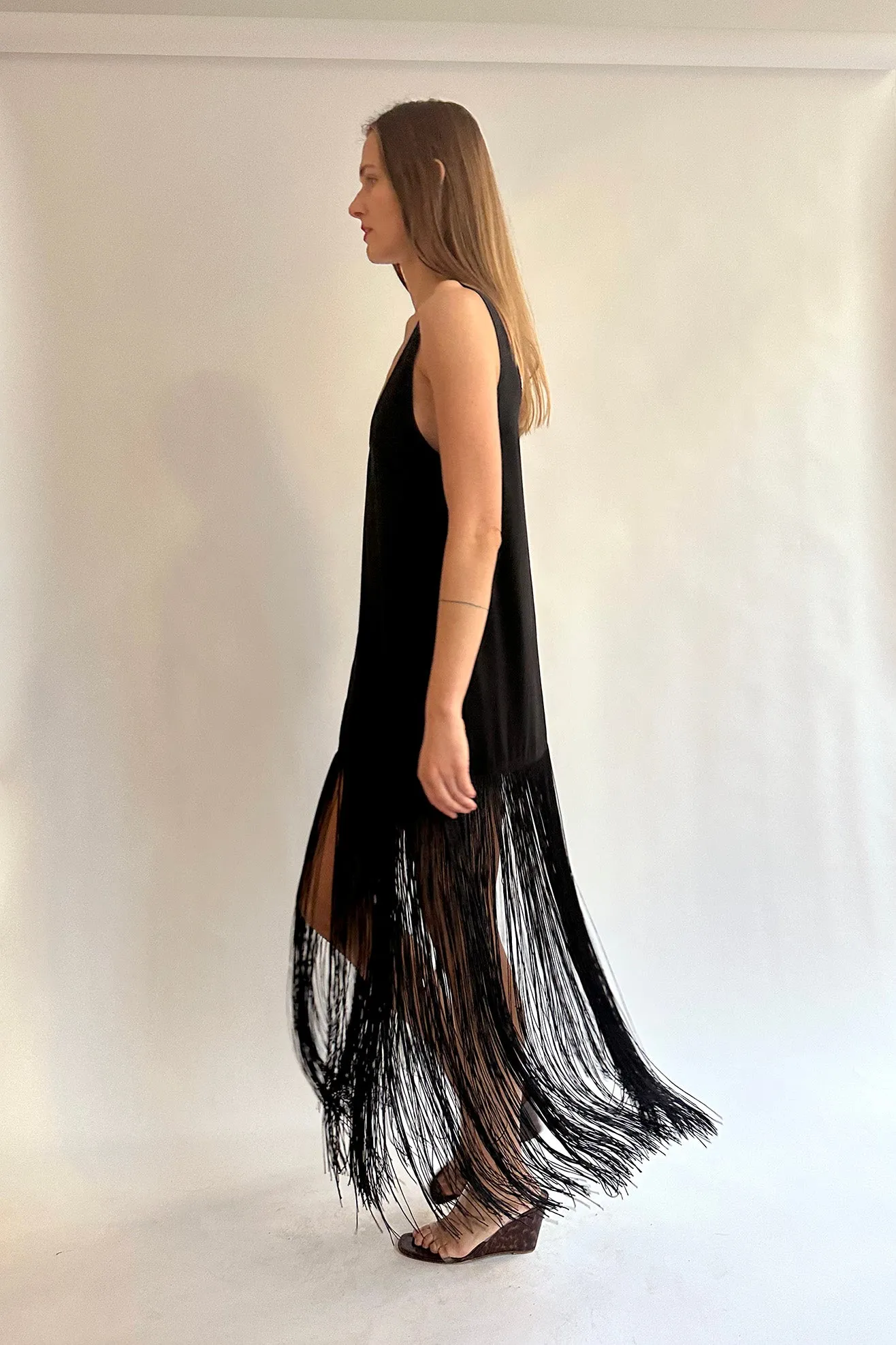 MR. LARKIN, Tassel Slip Dress, Black