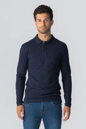 Muscle Long Sleeve Polo Shirt - Navy