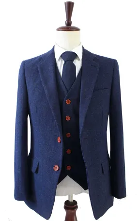 NAVY HERRINGBONE TWEED 3 PIECE SUIT