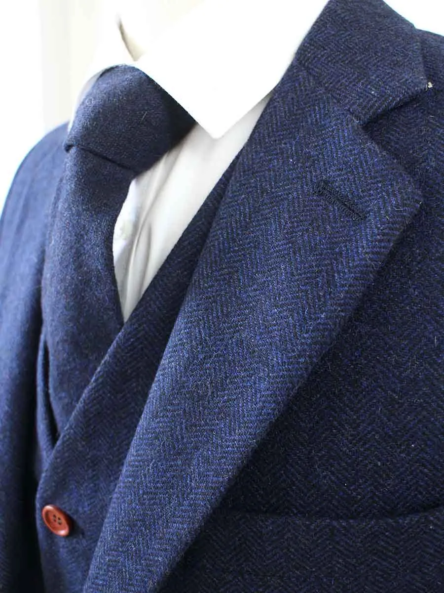 NAVY HERRINGBONE TWEED 3 PIECE SUIT