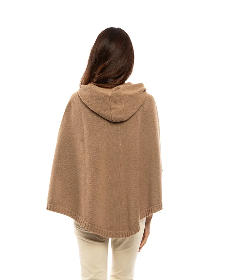 NEW FALL 24 - Pure Cashmere Hoodie Poncho Taupe