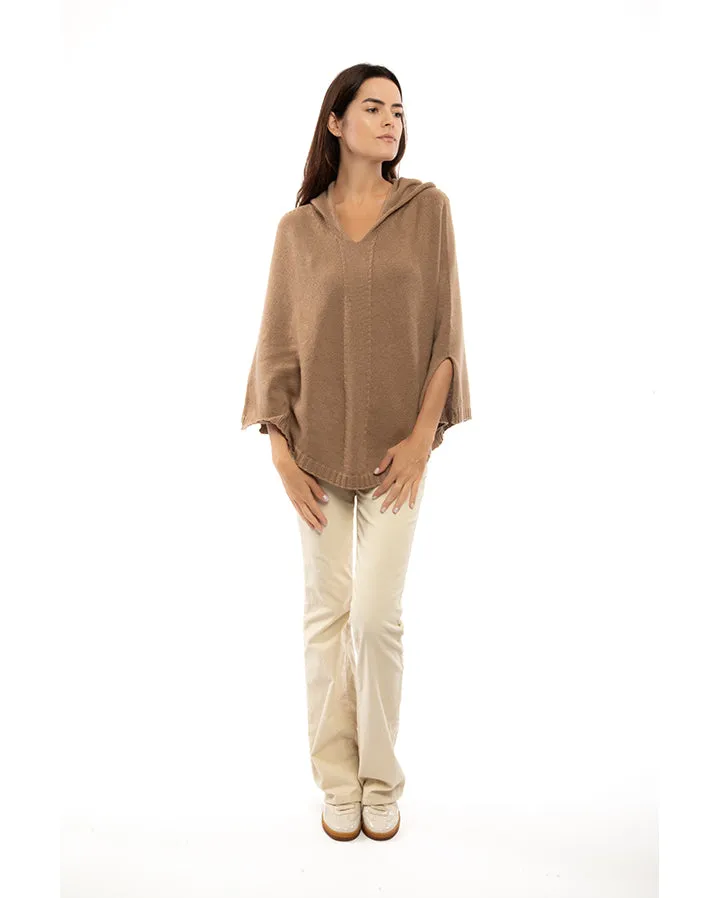 NEW FALL 24 - Pure Cashmere Hoodie Poncho Taupe