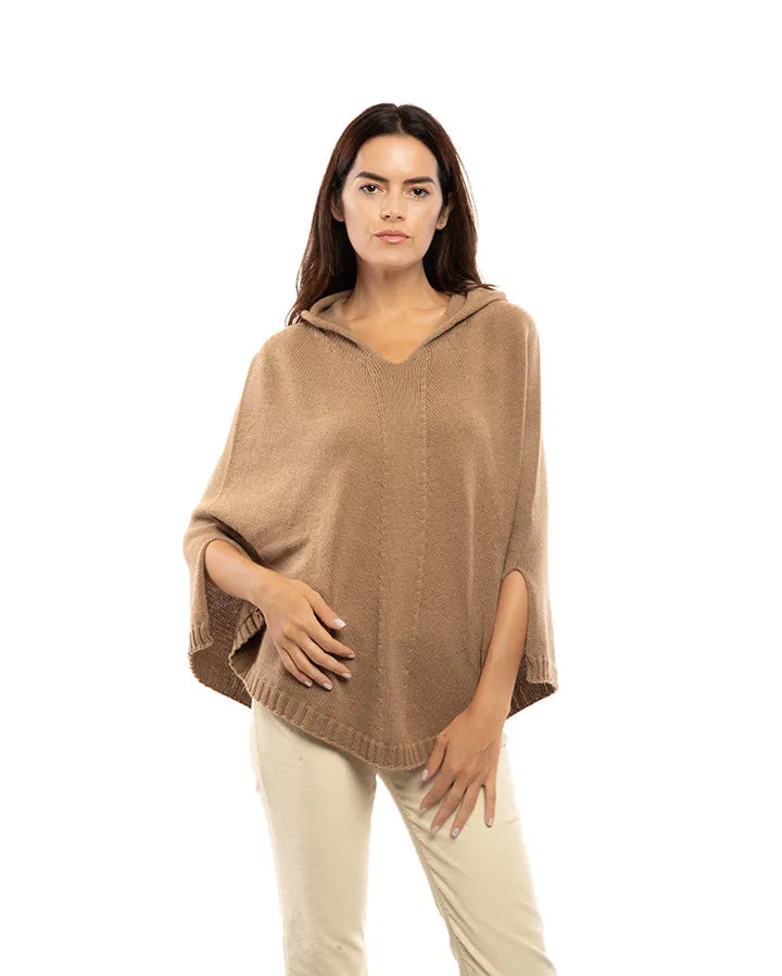 NEW FALL 24 - Pure Cashmere Hoodie Poncho Taupe