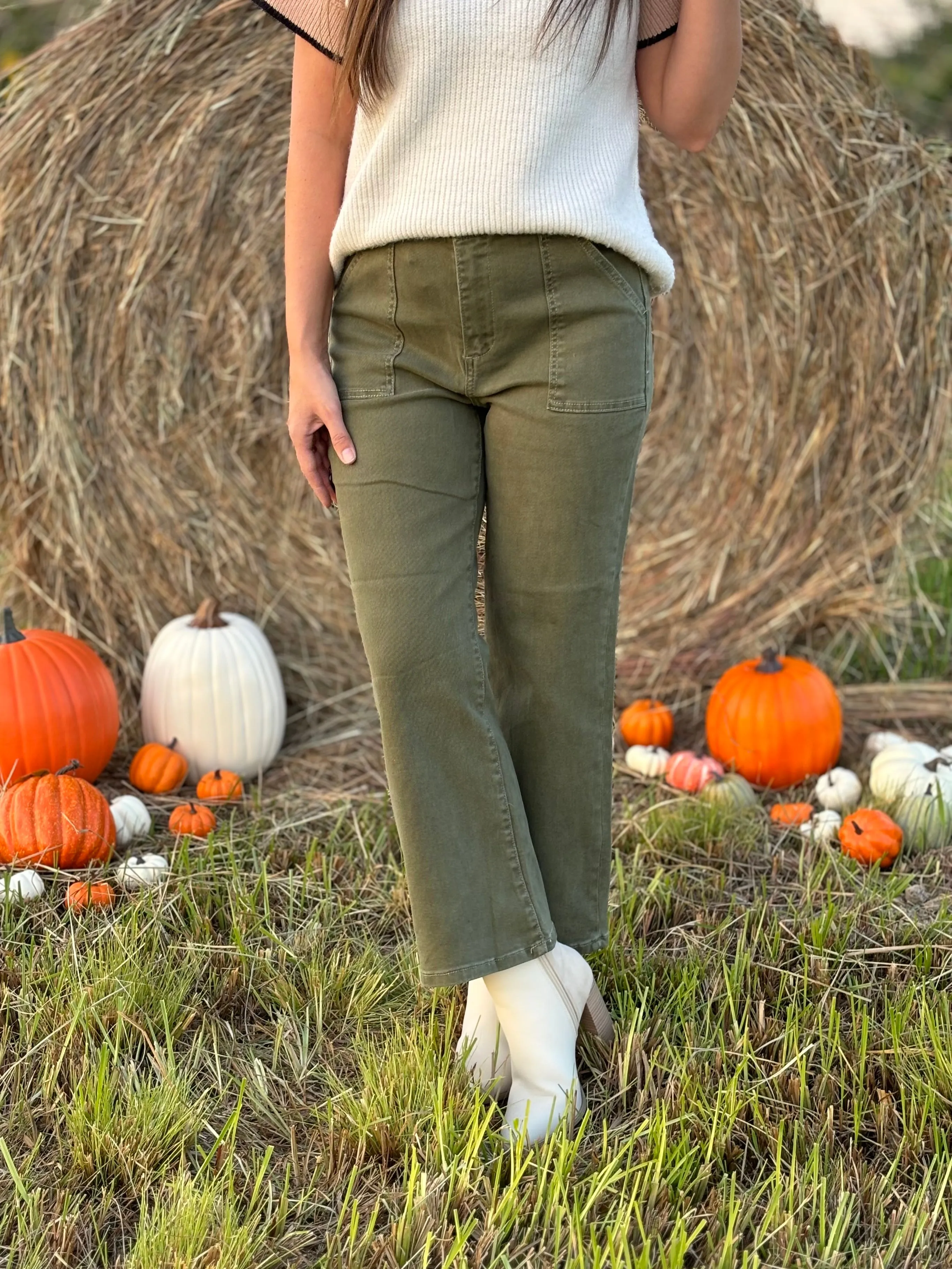 Olive Ankle Flare Pant - Risen