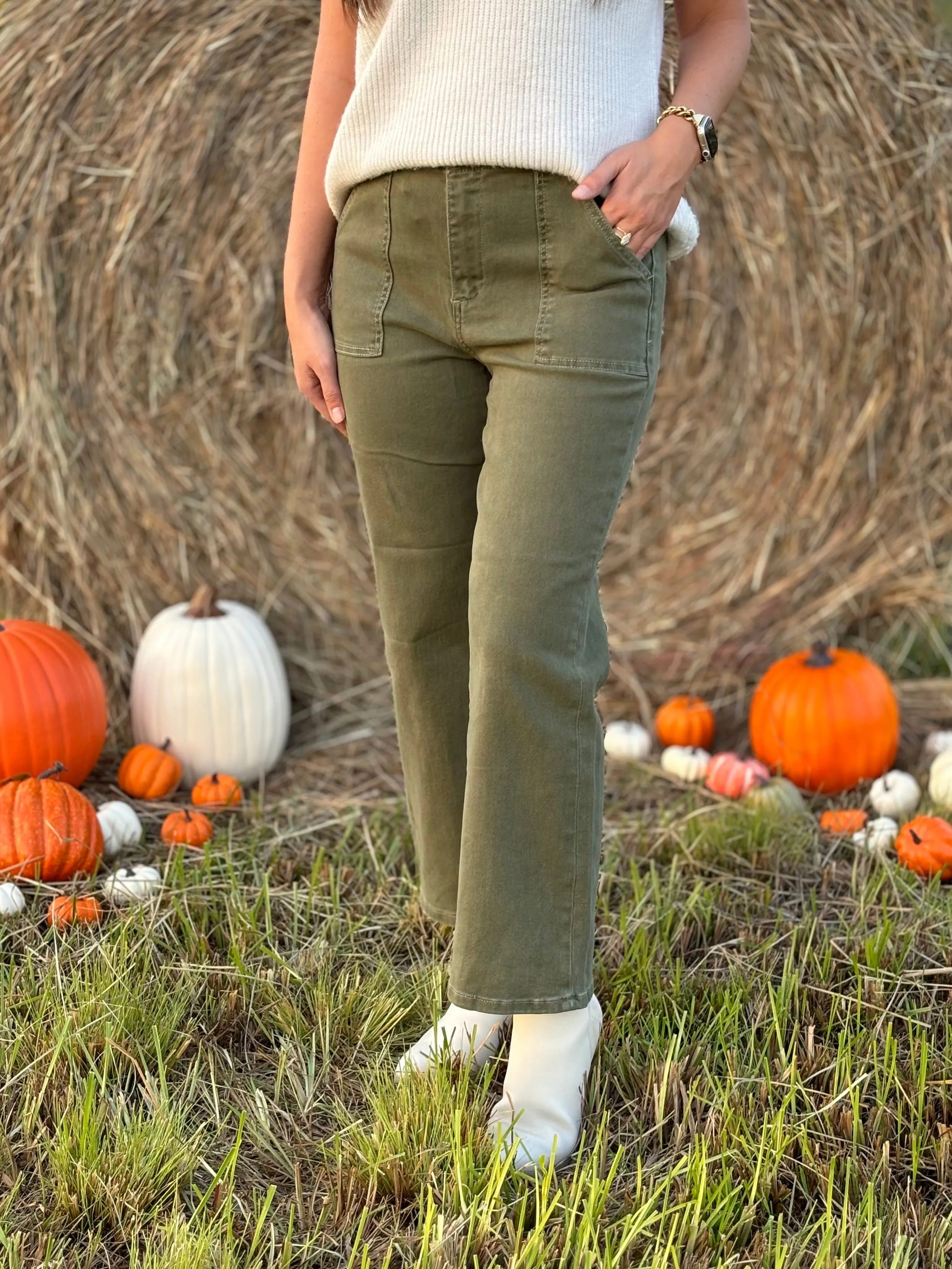 Olive Ankle Flare Pant - Risen