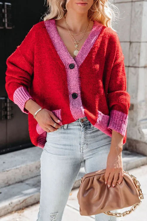 Over The Moon Red Button Knit Cardigan