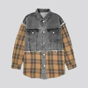 Oversized checkered denim jacket for ladies