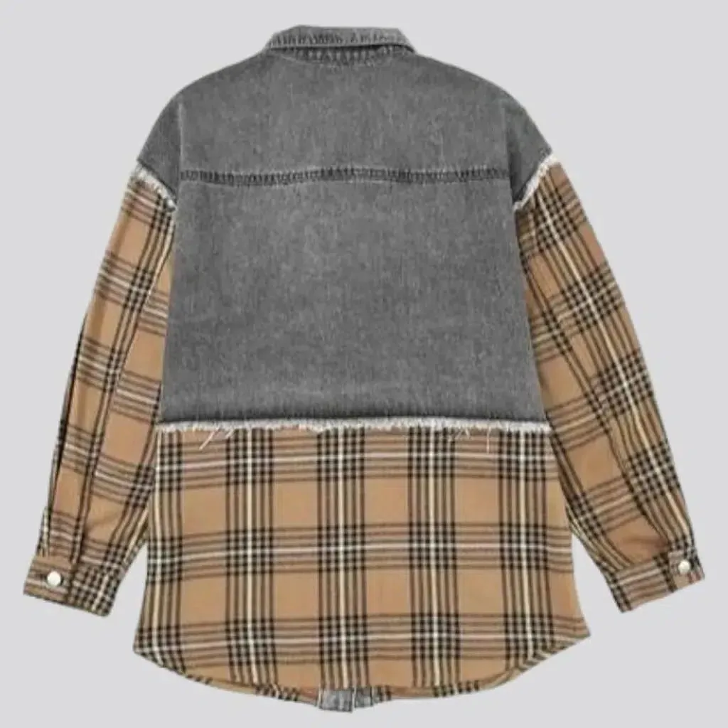 Oversized checkered denim jacket for ladies