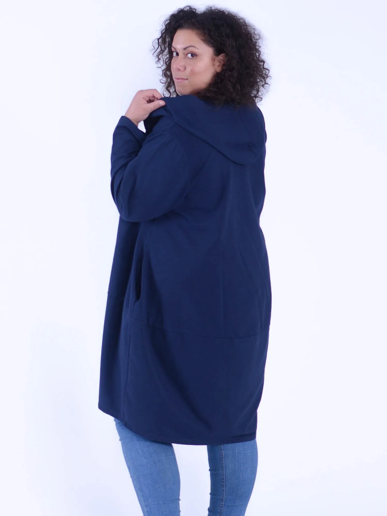 Oversized Longline Cotton Hooded Zip up Jacket - 9821