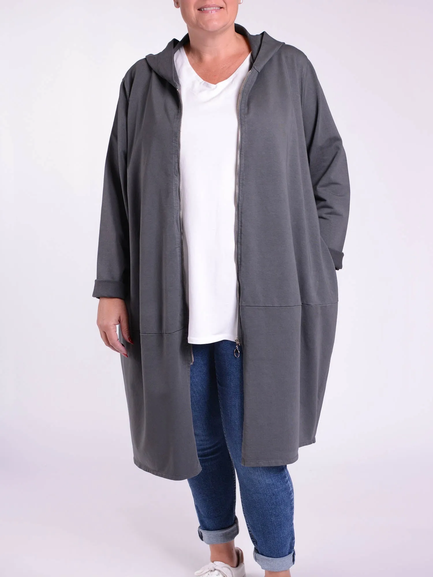 Oversized Longline Cotton Hooded Zip up Jacket - 9821