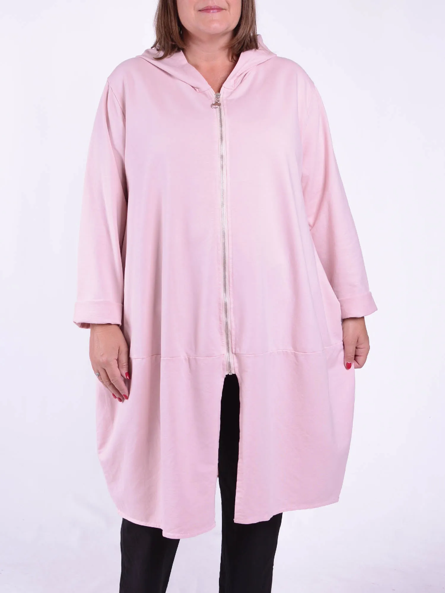 Oversized Longline Cotton Hooded Zip up Jacket - 9821