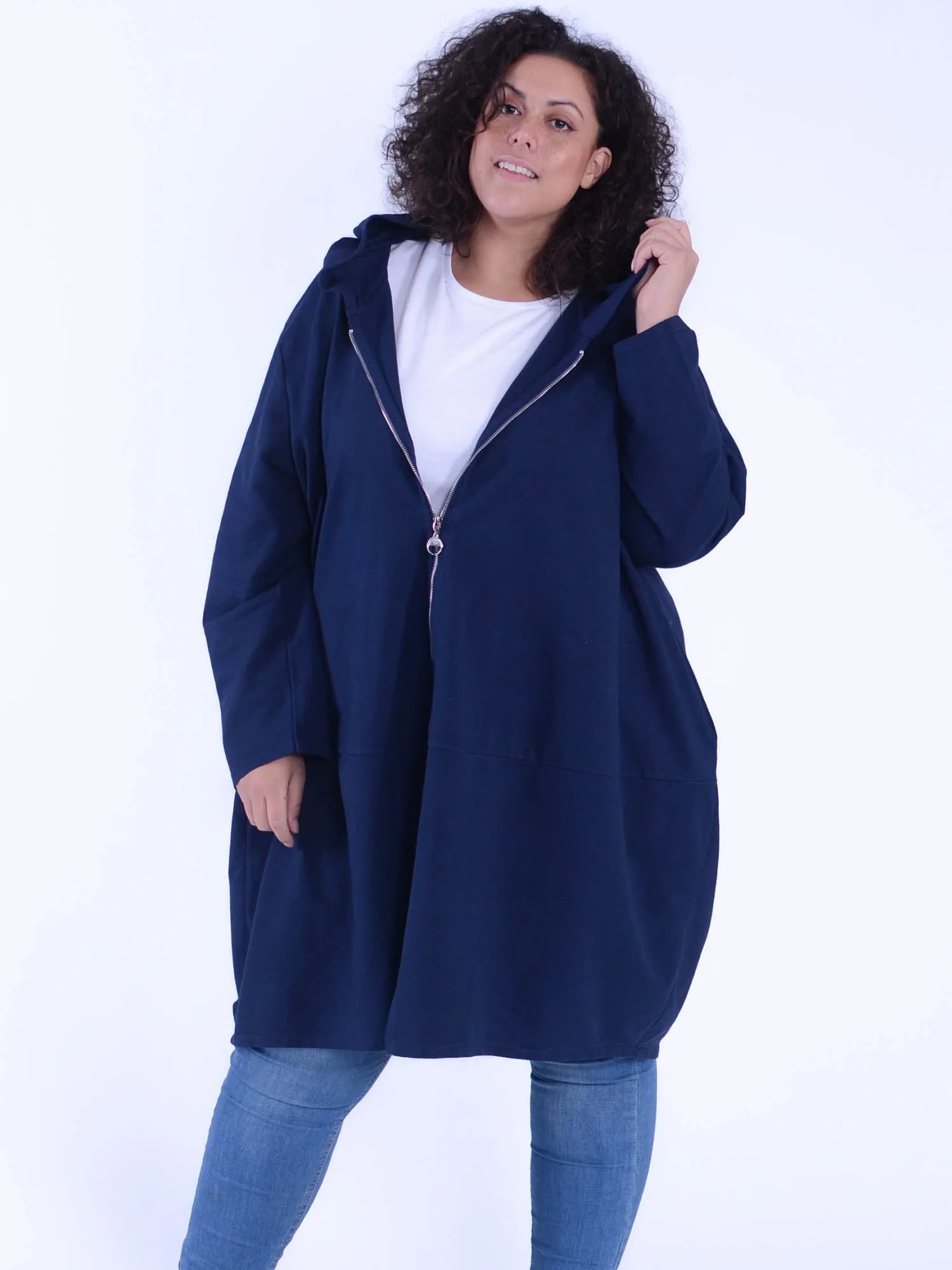 Oversized Longline Cotton Hooded Zip up Jacket - 9821