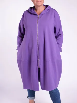 Oversized Longline Cotton Hooded Zip up Jacket - 9821