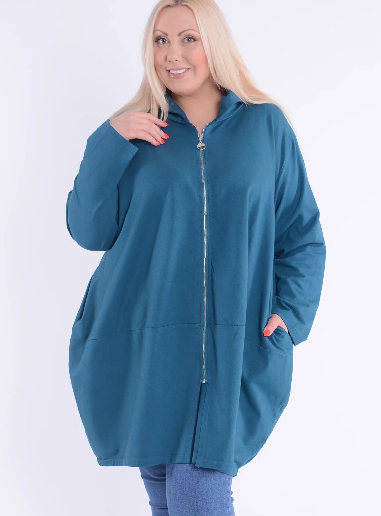 Oversized Longline Cotton Hooded Zip up Jacket - 9821