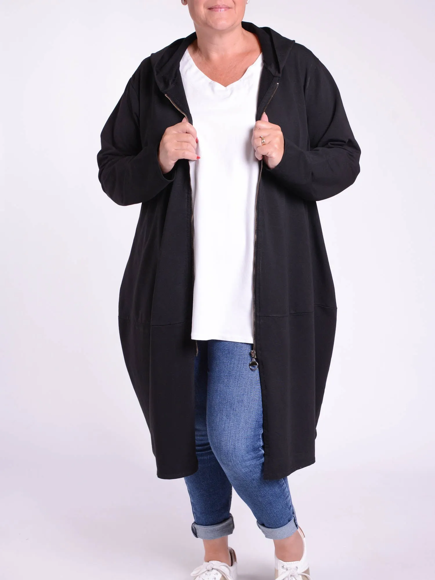 Oversized Longline Cotton Hooded Zip up Jacket - 9821