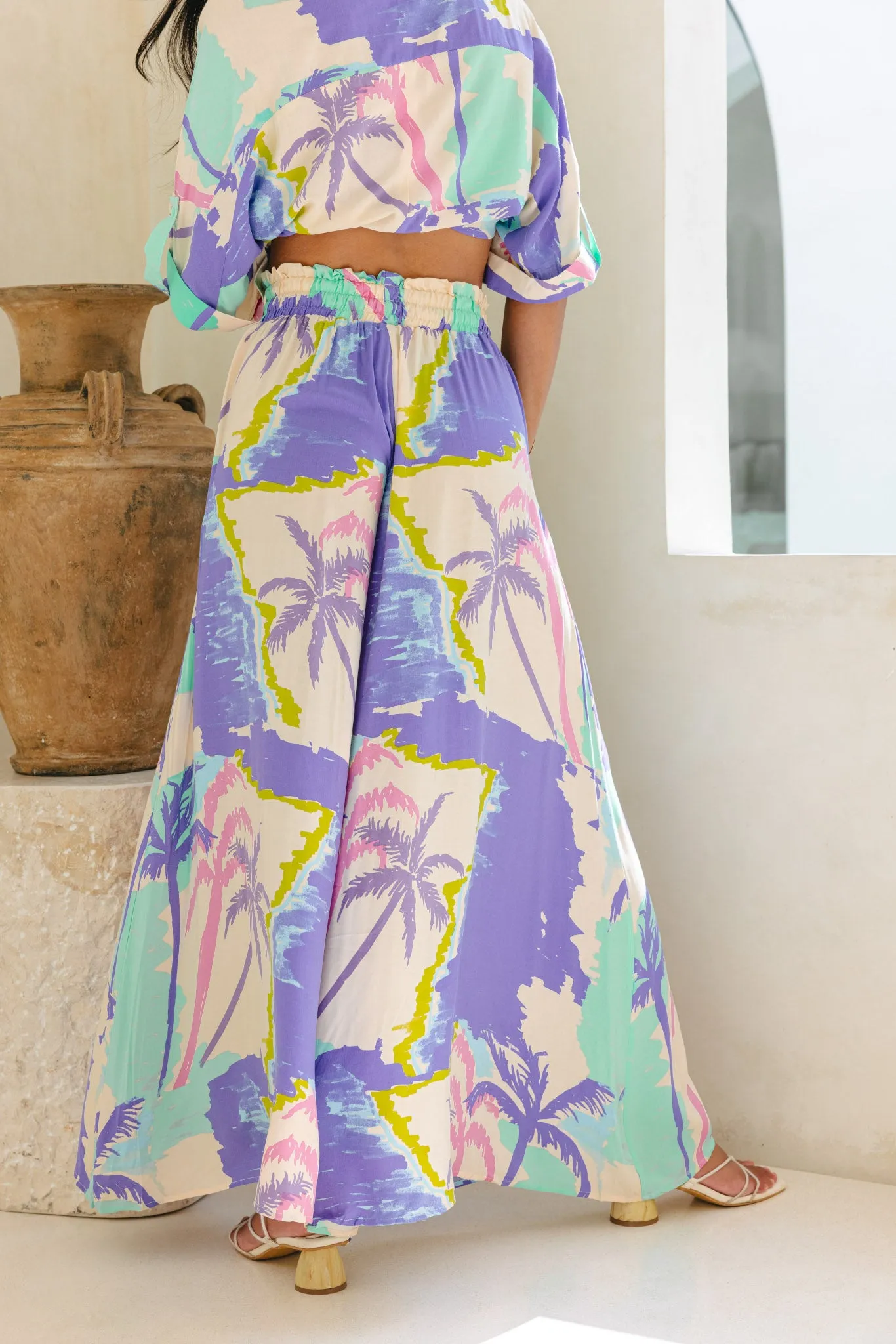 Paradisio Purple Tropical Wide Leg Cropped Pants