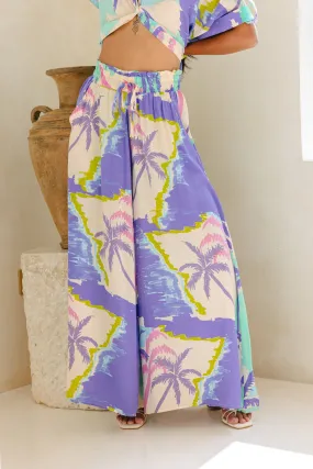 Paradisio Purple Tropical Wide Leg Cropped Pants