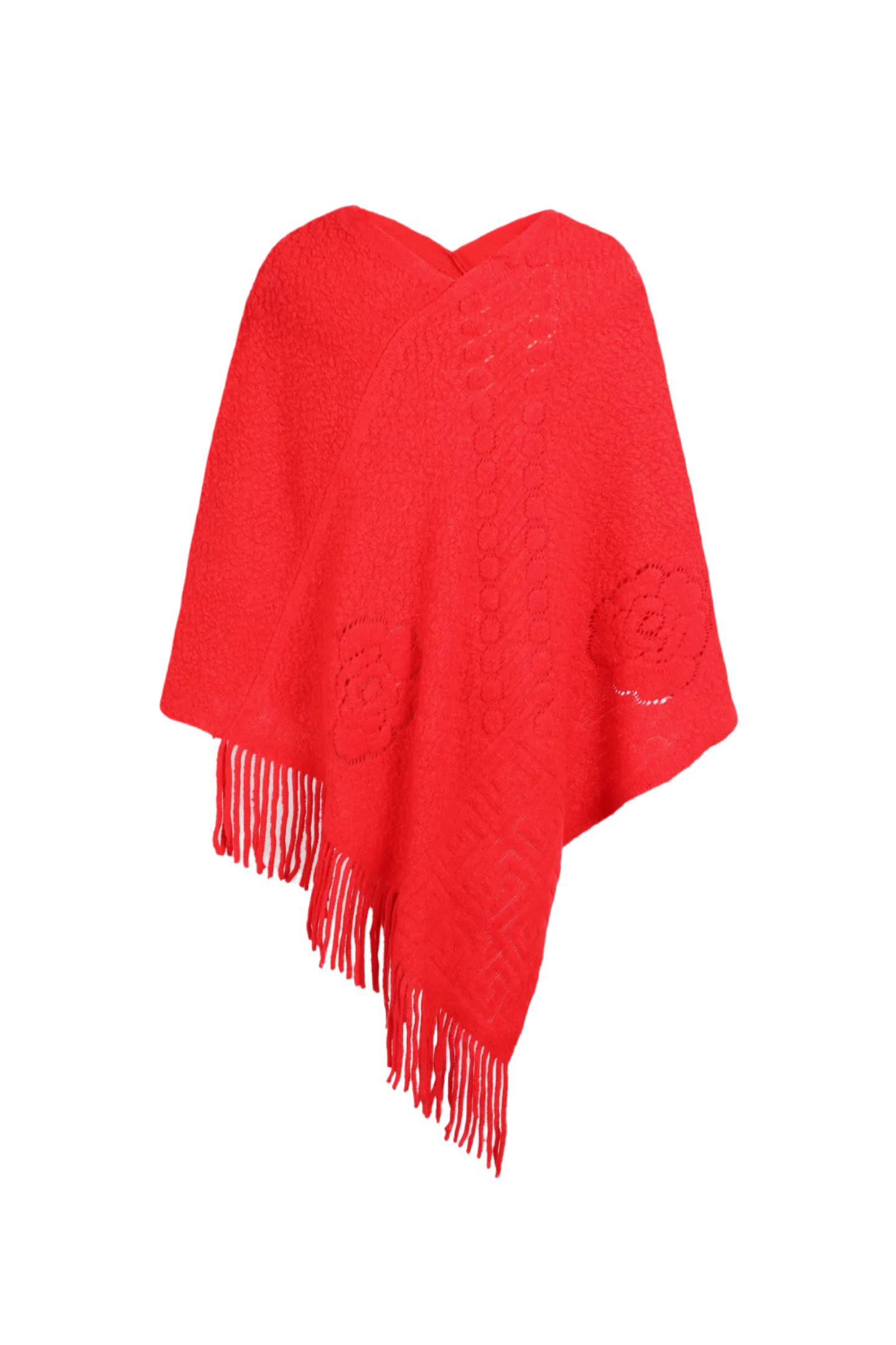 Pearl Trim Fringe Hem Poncho