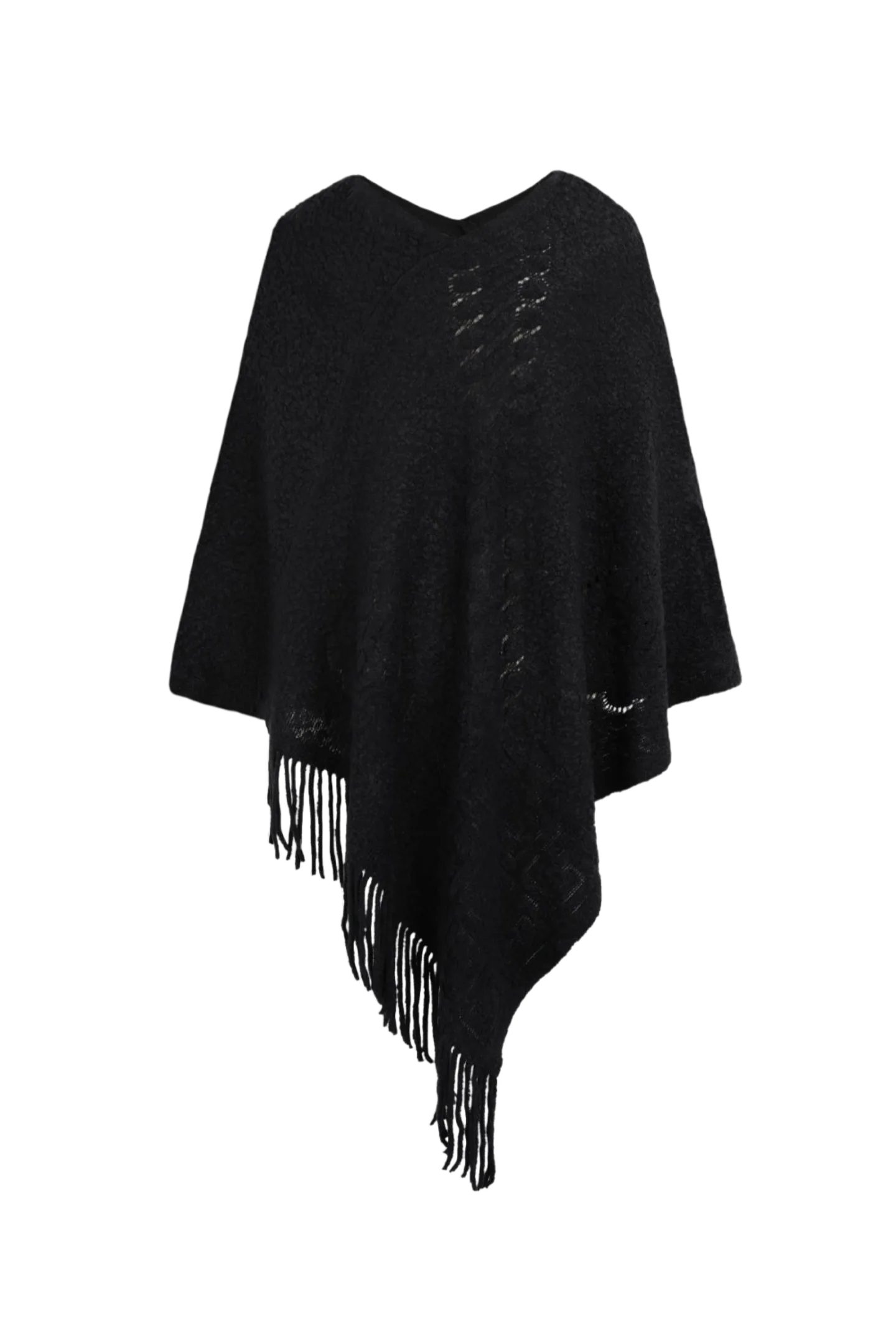 Pearl Trim Fringe Hem Poncho