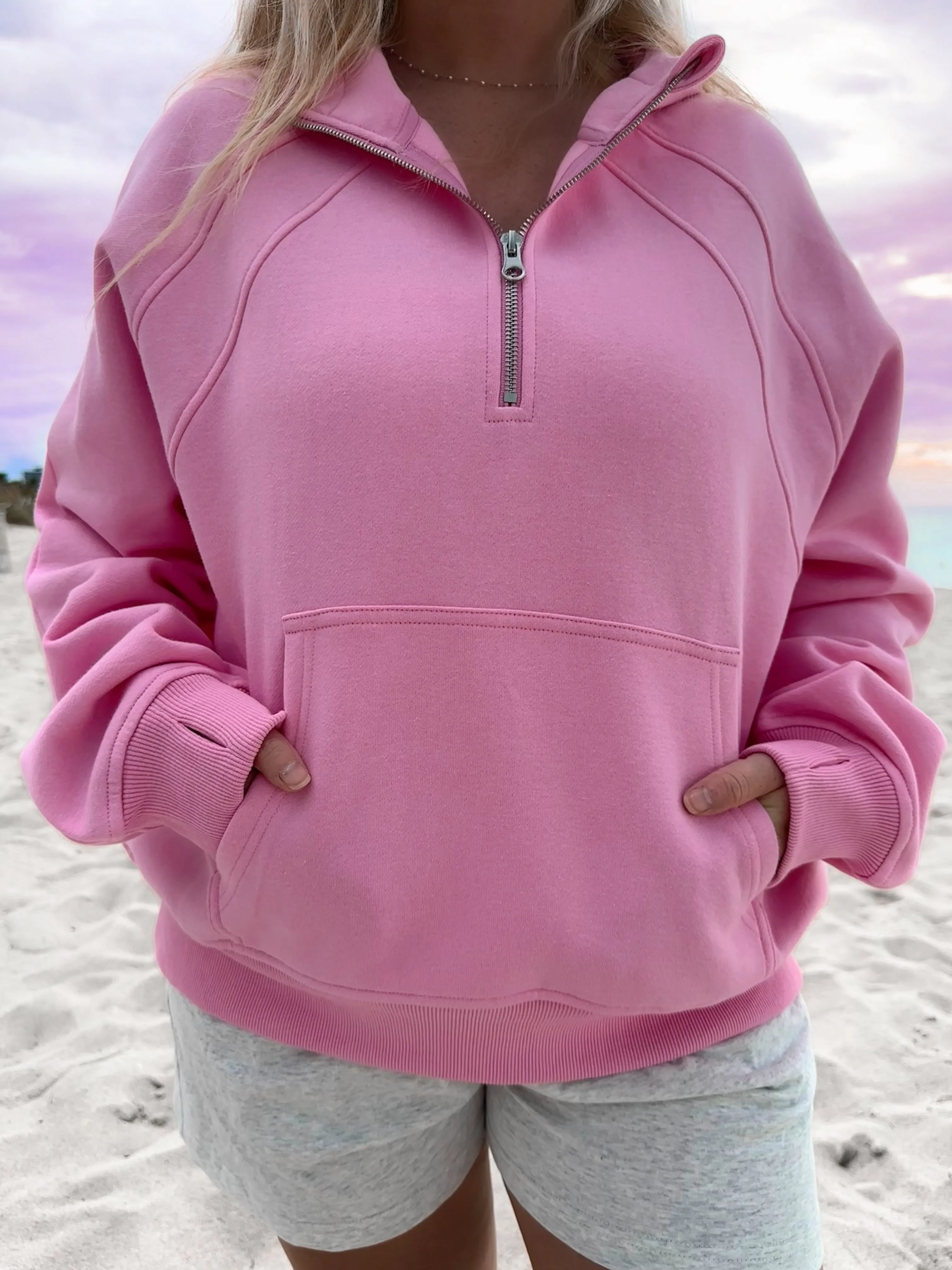 Pilates Detailed Waist Length Quarter Zip Hoodie