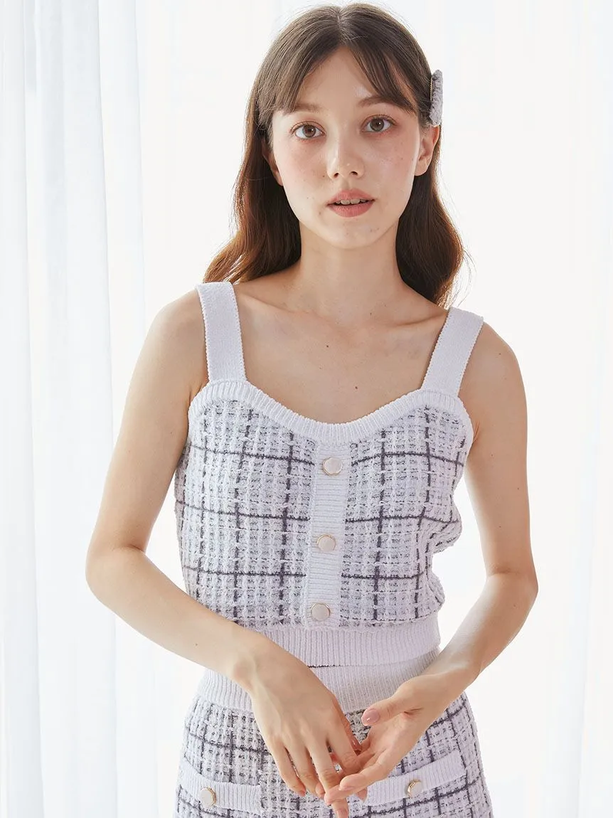 Plaid Buttoned Knit Crop Top