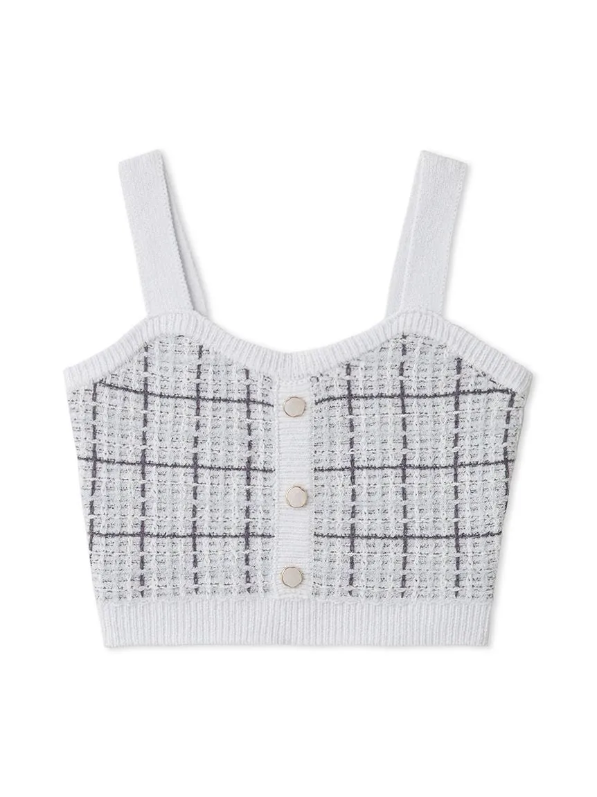 Plaid Buttoned Knit Crop Top