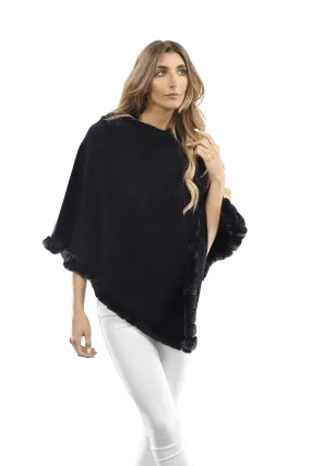 Poncho with Rex Rabbit Trim- Black