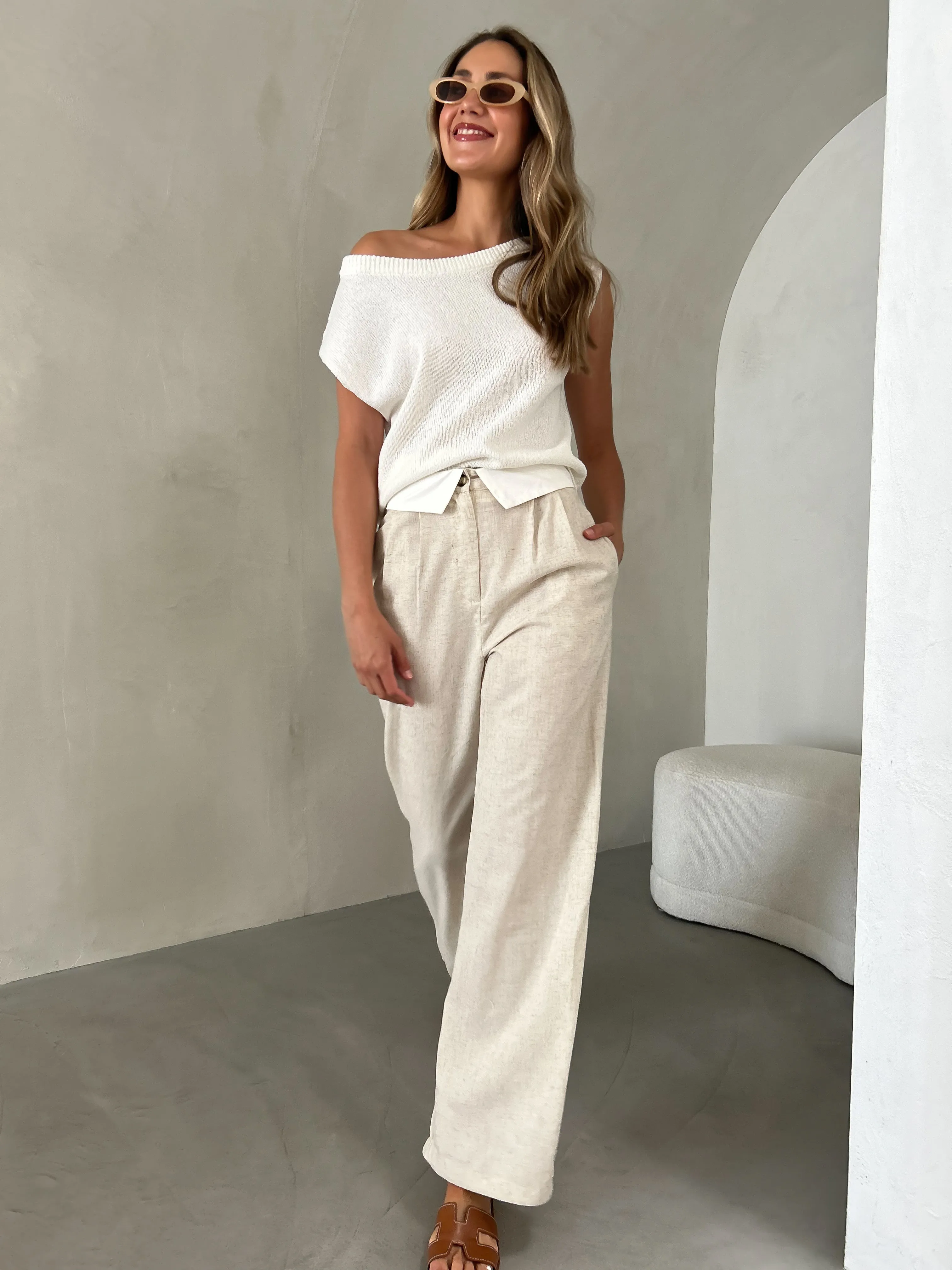 PORTIA Linen Pants - Natural