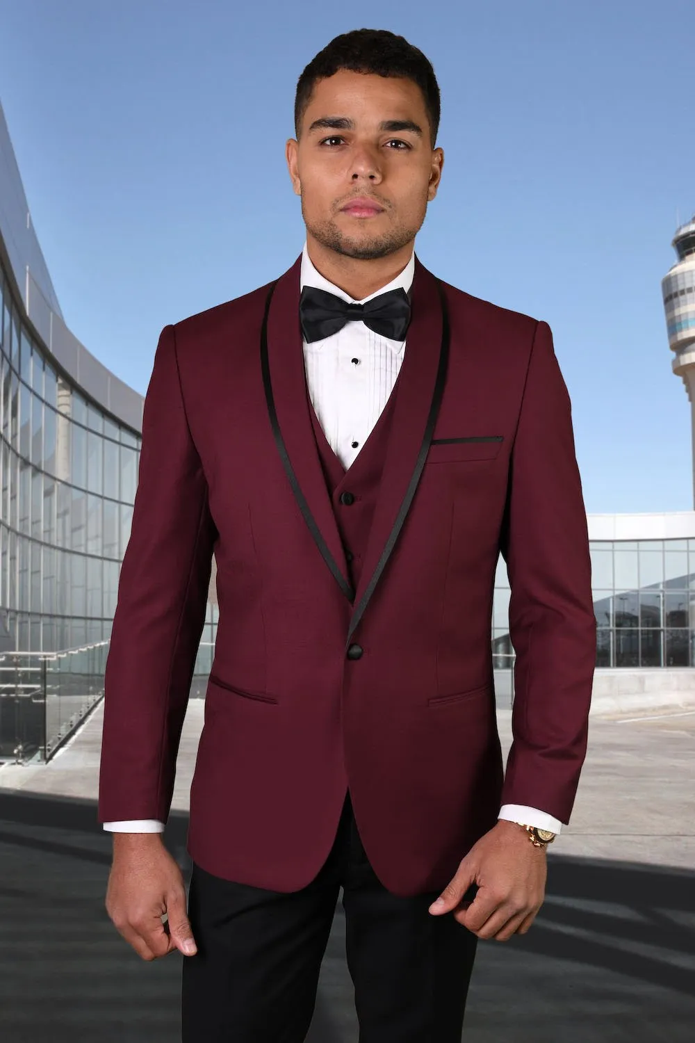 "Genova" Burgundy 1-Button Shawl Tuxedo (4-Piece Set)