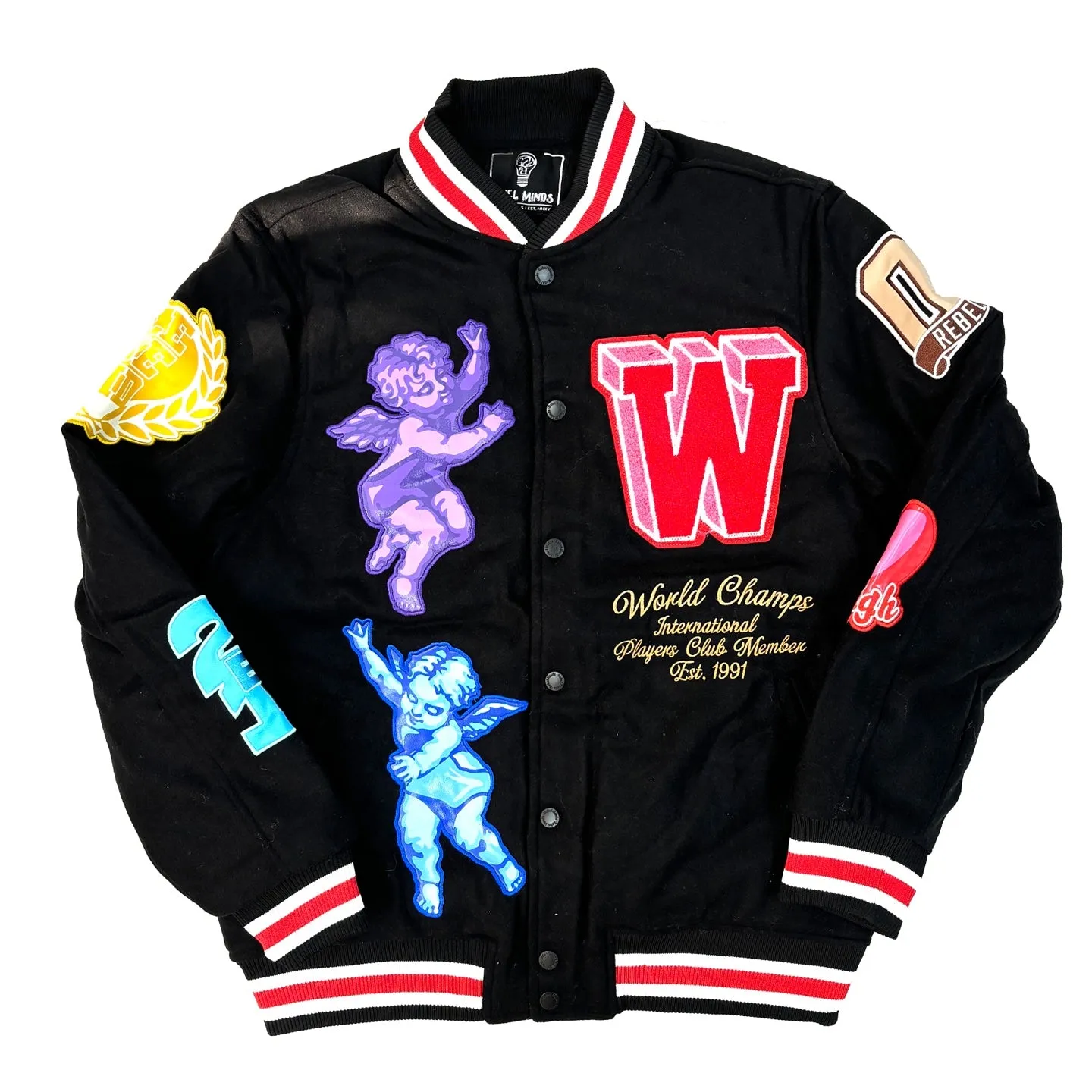 REBEL MINDS World Champs Graphic Varsity Jacket