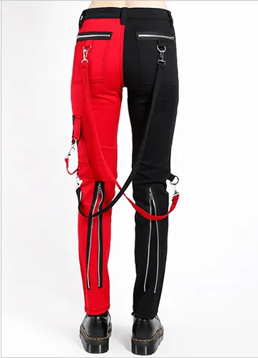 Red black split pants