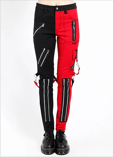 Red black split pants